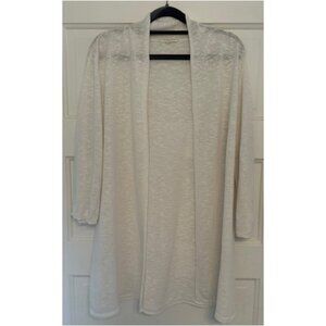 Eileen Fisher. White Cotton and Linen Open-Front ¾ Sleeve Sweater. Size S.